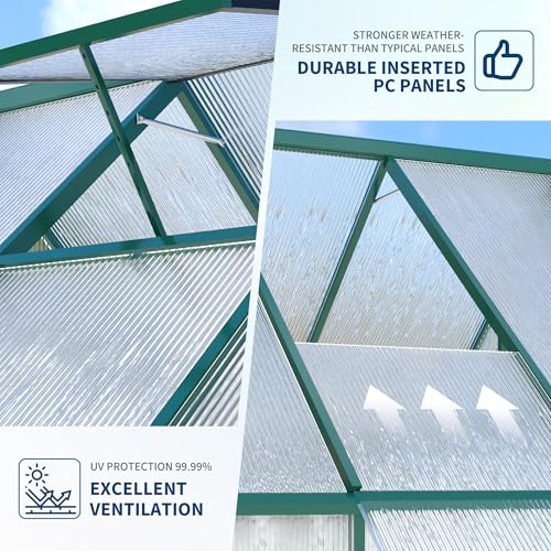 8X12FT Polycarbonate Greenhouse with Aluminum Frame (Green / 8X12FT)