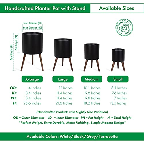 14 Inch Planter Pot with Wood Stand
