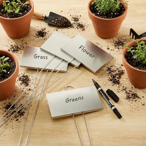 50 Pcs Large Plant Marker (5'' X 3'' with 21'' Stake / Silver)