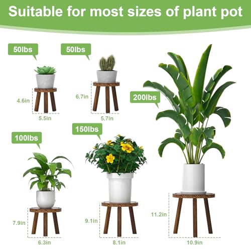 5 Pack Wood Plant Stands Indoor (heavy burnt color / 5 Pack)