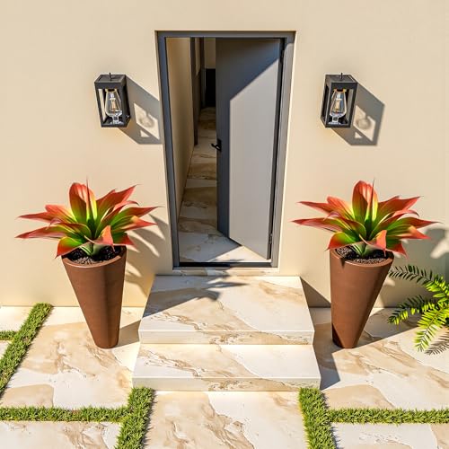 2-Pack 13.8-Inch Red Artificial Agave Plants, UV Resistant Fake Outdoor Succulents and Lifelike Faux Greenery for Planters, Porch, Patio, Garden, Entryway and Indoor Home Decor (Agave15-re2)