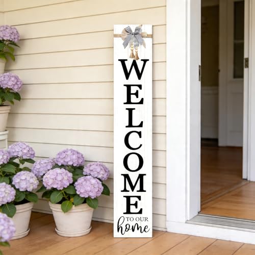 Vertical Wood Welcome Sign 47.2x7.8 Inch Farmhouse Rustic Decor for Front Porch (White / 7.8" x 47.2" / Welcome To Our Home)