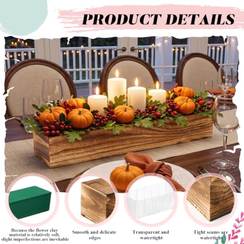 1 Set Wood Boxes for Centerpieces 34x5 Inch Rectangle Wooden Planter Box Rustic Wooden Planter with Removable Plastic Liner Floral Foam Block for Christmas Wedding Home Garden Decor (34 x 5 Inch / Dark Brown)