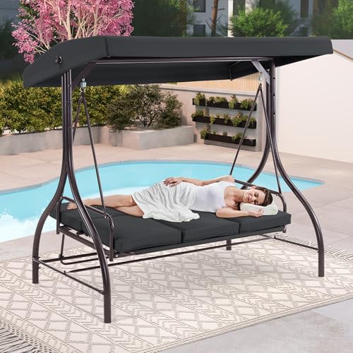 3 Seat Outdoor Patio Swing Chair (Black)