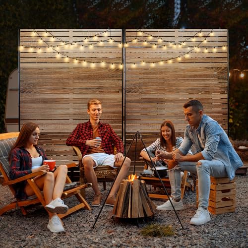 Metal Freestanding Privacy Screen Panels (71"H×47"W / Oak Grain)