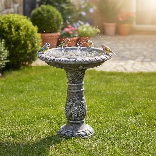 24.4" H Cement Bird Bath for Garden (Vintage Gray)