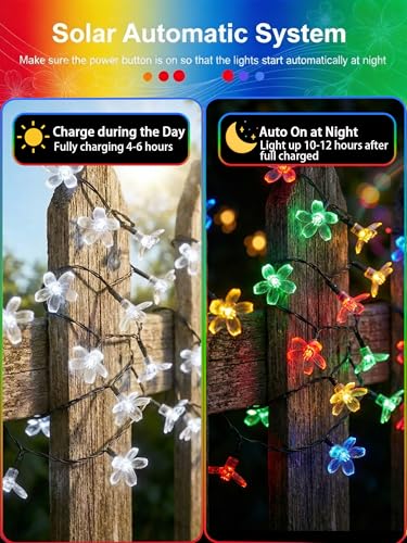 2 Pack 50 LED Flower Solar String Lights Outdoor Waterproof (Multicolor / 2 Pack)