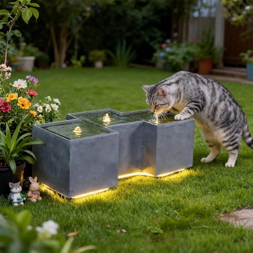 Small Modern Outdoor Water Fountain with 3 Led Lights (11.22-Brown / 11.22-brown)