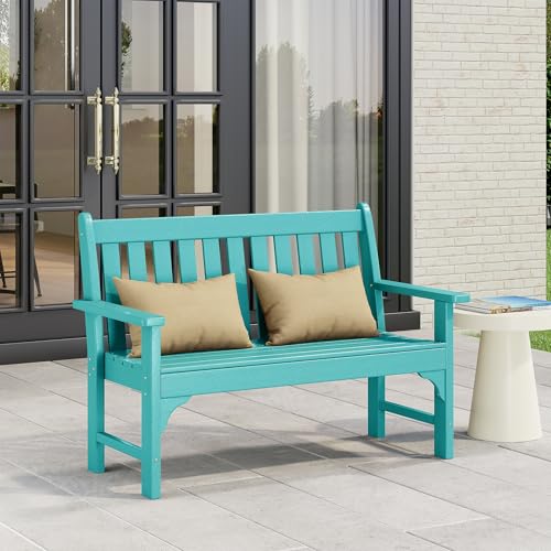 Garden Bench Farmhouse Park Front Porch for Entryway Bench Outdoor Seating Low Bench Patio Bench Outside (Turquoise / 51IN)