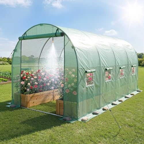 Walk in Tunnel Greenhouse (Green / 15x7x7 ft)