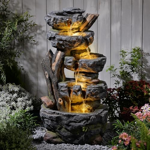 47.2" Tall Outdoor Water Fountain Large Waterfall Fountain (47.2’’H / 47.2’’h-stump&stone)