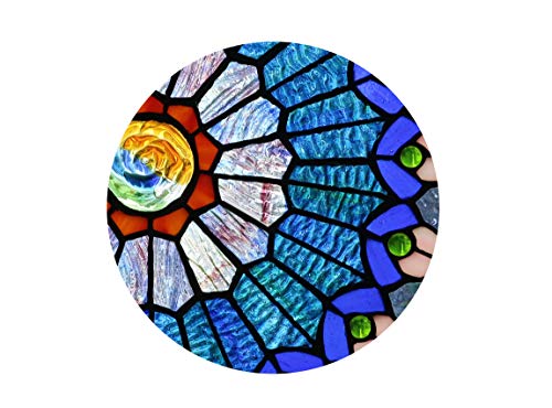 12 Inch Blue Mandala Stained Glass Window Panel (Blue & Red)