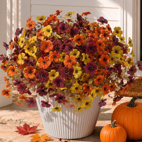 Artificial Fall Flowers Faux Mums (3 Fall Colors)