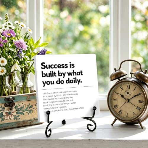 Motivational Quote for Home Office Book Shelf Table Decor 6.3x6.3 Inch 02 (Multicolor 1701 / Wooden sign with iron frame（6.3 x 6.3 inches）)
