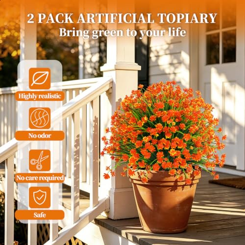 2 Pack Fall Artificial Flower Topiary Balls with Ground Spike (Camellia)