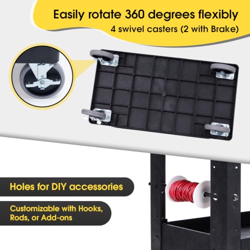 3 Shelf Heavy Duty Plastic Rolling Utility Cart (3 Shelf / Black)