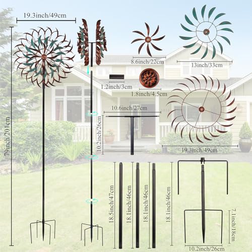 19" Dia Large Wind Spinner Outdoor with 6 Blades (19 Inch(Antique Bronze & Turquoise))