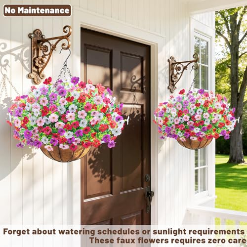 2 Set Artfiticial Hanging Flowers with Basket & Foam Outdoor (Mix 4 Colors / 2 Pcs)