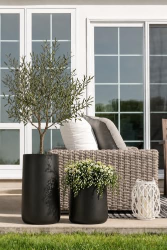 KUTENEST 23.1" Premium Tall Large Conico Fiberstone Outdoor Planter (Black / 23.1" H x 14.7" D)