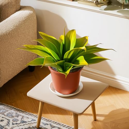 2-Pack 13.8-Inch Artificial Agave Plants, UV Resistant Artificial Outdoor Plants and Faux Succulent Greenery for Planters, Porch, Patio, Garden, Entryway and Home Decor, Yellow (Agave15-ye2)