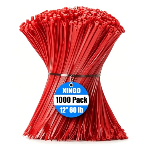 1000 PCS Red Zip Ties 12 Inch (12 inch (60 lbs, 1000 pcs) / Red)