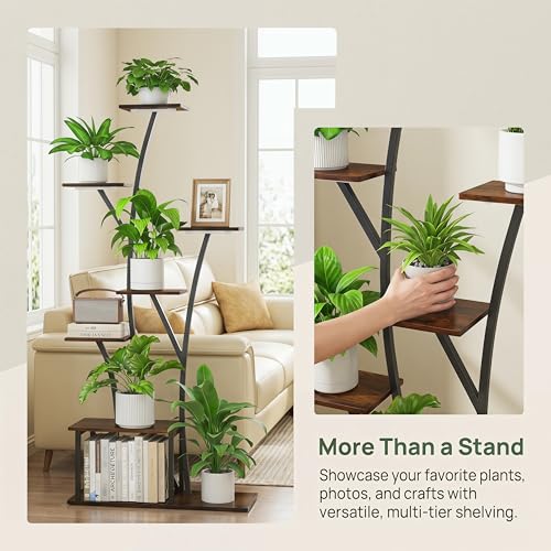 7 Tier Tall Plant Stand with Grow Light For Indoor Plants Growing 60in Indoor Flower Stand Tree (Black-60")