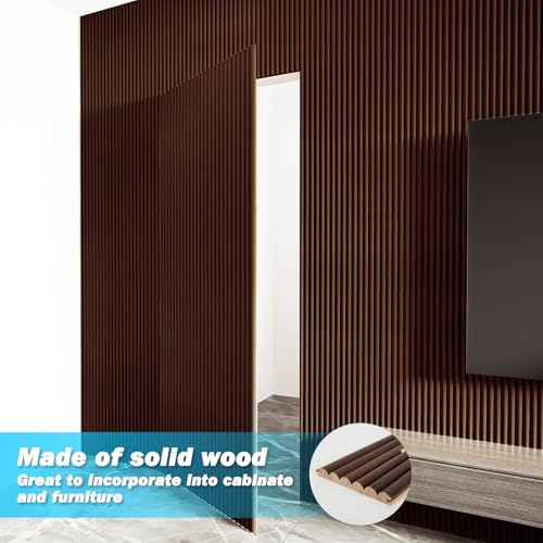 108 x 5.7 Inch Fluted Wood Textured Slat Wall Panel (8Pcs-108 x 5.7 Inch / Beaded Walnut)