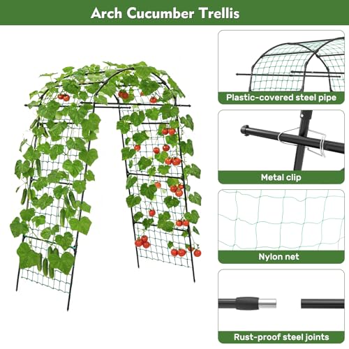 86" Tall Metal Garden Arch Trellis for Climbing Plants (87" H / Green)