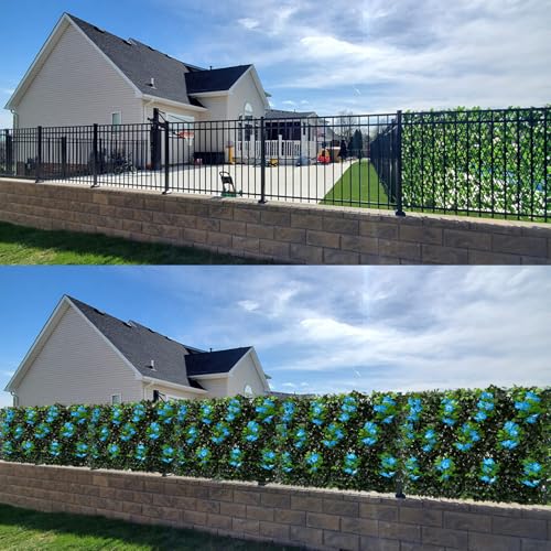 Expandable Fence Privacy Screen for Balcony Patio Outdoor (Branches -Blue Fowers)