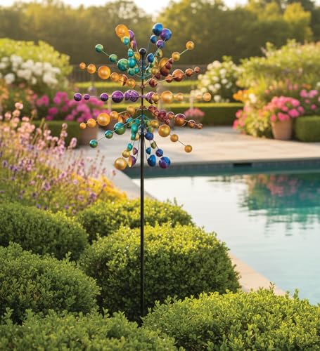 Wind Spinner Outdoor Metal Kinetic Yard Art with Stake (Fireworks / Large (80-89 Inch))