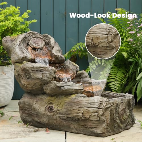 24H L Tree Trunk Outdoor Water Fountain with 3 Tiers (33H / Gray-4049)
