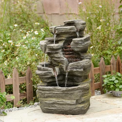 Multi Stream Rock Waterfall Fountain Outdoor (Grayrock24.4)