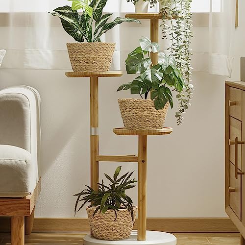 Woven Plant Basket Set of 3 with Plastic Liner (Natural Color-3)