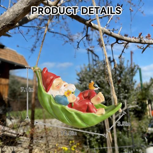 Garden Gnome Outdoor Statues for Garden Decor (Hanging Sleeping Gnome)
