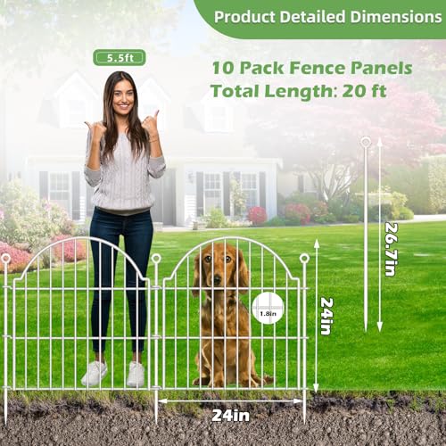 10 Panels No Dig Decorative Garden Fence for Yard (White / 24 in(H))