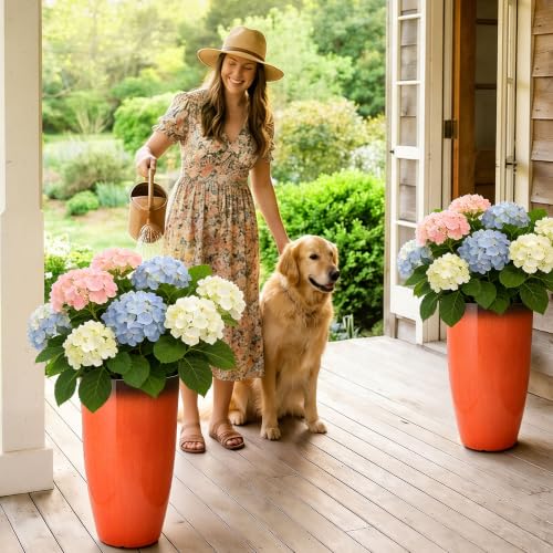 Autodaya 24" Faux Ceramic Large Planters for Outdoor Plants (24"-gradient Orange & Black)