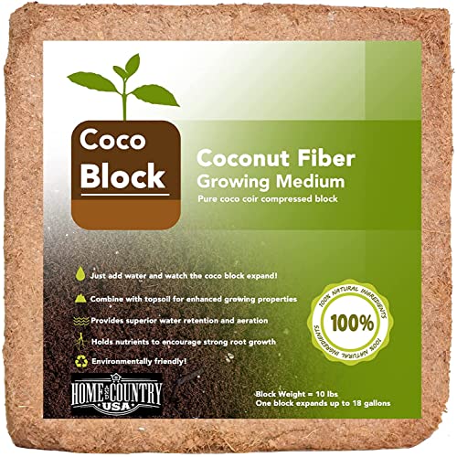 Home and Country Coconut Fiber Compressed Coco Coir Brick. Coco Coir is Great to use as a Compost Starter for Your Home Garden. Coco Coir Bricks Provide Organic Alternative to Peat Moss for Plants.10 (10 Pound)