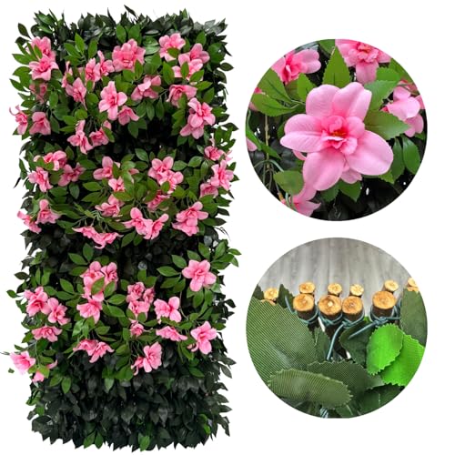 Expandable Fence Privacy Screen for Balcony Patio Outdoor (Branches -Pink Fowers)