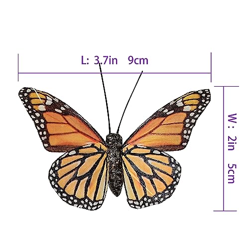 Artificial Feather 3D Butterfly Party Decorations Set of 12 with Wire 6 Color Ornaments for Christmas Tree… (12 Count)