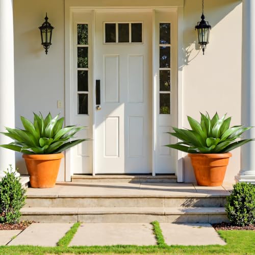 28" Artificial Agave Plants Outdoor Large Fake Agave Plants Faux Succulents for Outdoor Indoor Home Front Porch Decor (Green-2pcs-28")