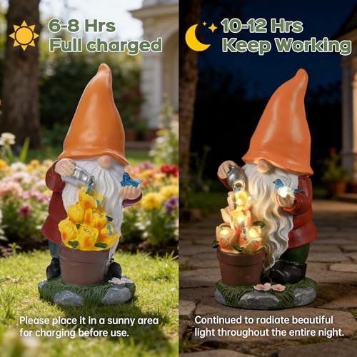 Solar Gnome Statue Outdoor Decor for Mother's Day (Orangegnome)
