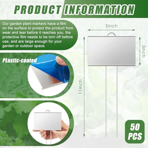 50 Pcs Large Plant Marker (5'' X 3'' with 11'' Stake / Silver)