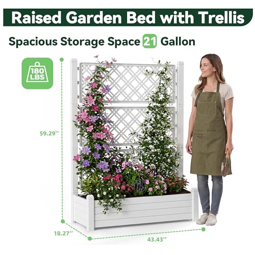 Raised Garden Bed with Trellis for Climbing Plants (Ashen / 43.43*18.27*59.29)