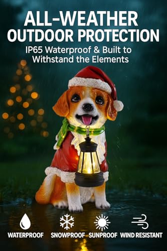 Christmas Dog Garden Statue with Solar Lantern (Christmas Dog)