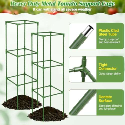 2 Pack Square Tomato Cages with 2 Plant Covers (2 PACK with Plant Covers)