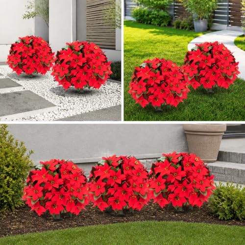 26" Artificial Poinsettia Topiary Ball Tree 2 (Poinsettia)