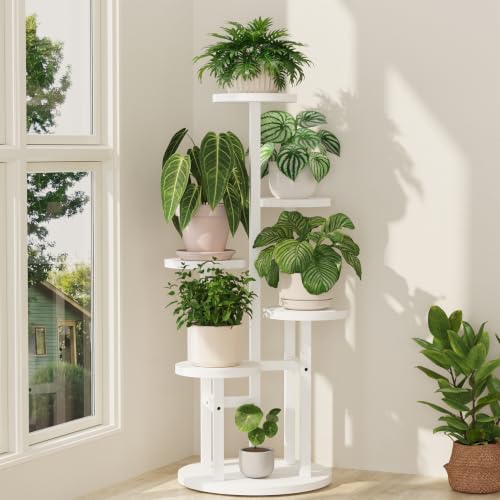 5 Tier Wood Plant Stand Indoor Outdoor Corner Tall Shelf (Pine White / 5 Tiers)