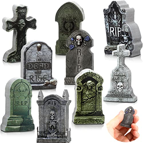 9 Pcs Halloween Tombstones Figurine Mini Village Tombstone (9 Count)
