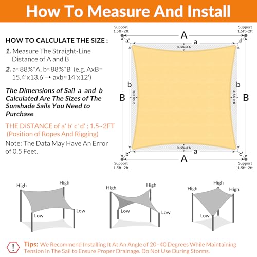 17'X17' Sun Shade Sail Sand Curved Square Customizable (Sand / 17'X17' custom)