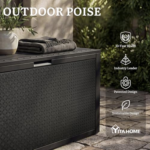95 Gallon Large Outdoor Deck Box (Black / 90 Gallon Maze Pattern)